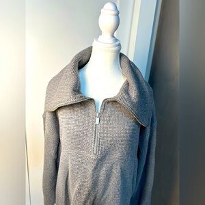 Sweaty Betty half zip funnel neck high low pull over sweater